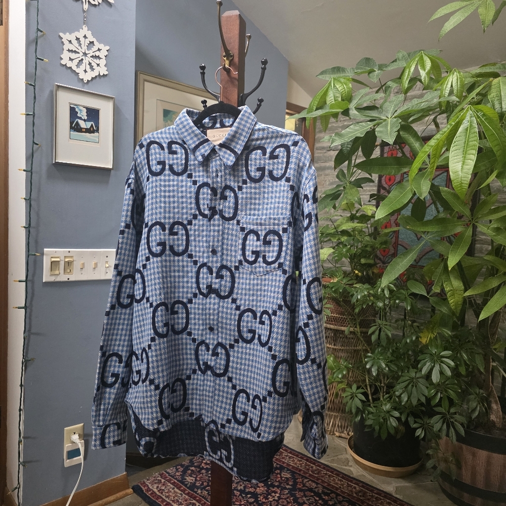 Made In Italy Gucci Jumbo GG checked 100% wool shirt - Picture 13 of 16